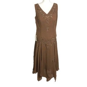 Lan Ting 16W Embroidered Beaded Embellished Bridesmaid Dress Brown Mother Bride
